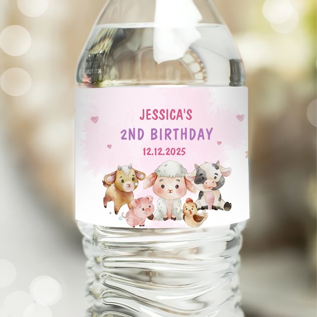 Farm Animals Barnyard Balloon Birthday Party Water Bottle Label (Creator Uploaded)