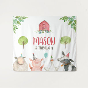 Farm Animals Barnyard Banner Boy Red Birthday Tapestry