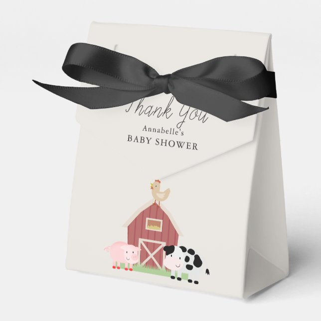 Farm Animals Barnyard Beige Baby Shower Favour Box (Front Side)