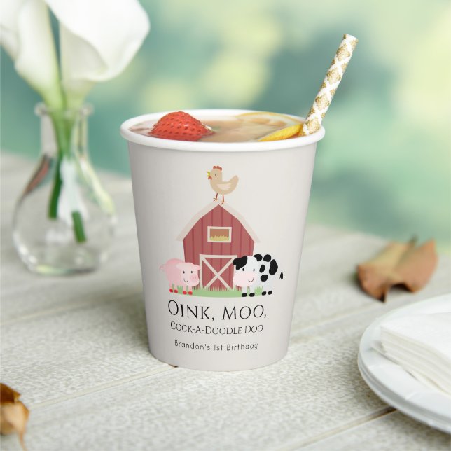Farm Animals Barnyard Beige Birthday Paper Cups (Insitu)