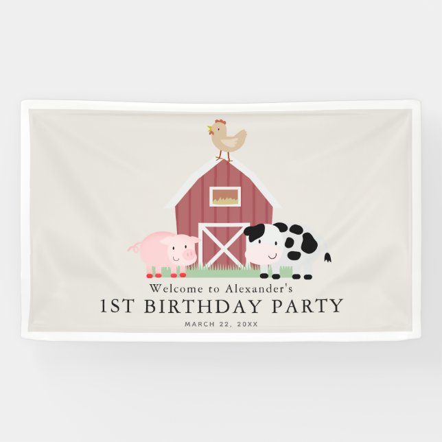 Farm Animals Barnyard Beige Birthday Welcome Banner (Horizontal)
