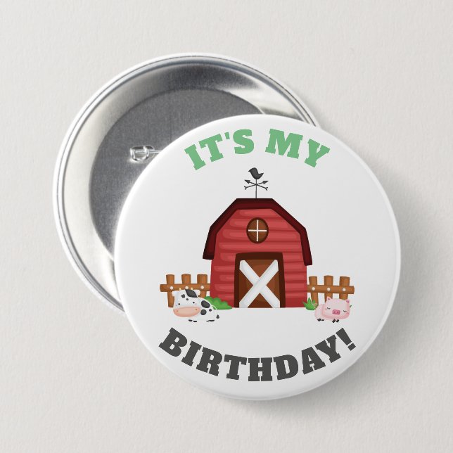 Farm Animals Barnyard Birthday Boy/Girl - GLS 3 Inch Round Button (Front & Back)