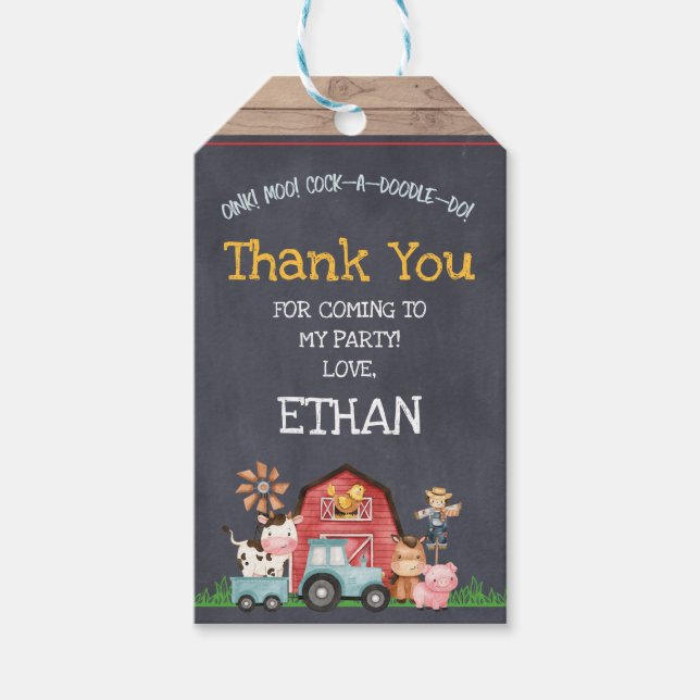 Farm Animals Barnyard Birthday Favour Tag (Front)