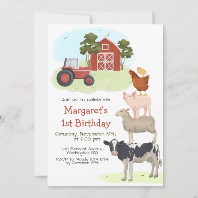 Farm Animals Barnyard Birthday Invitation (Front)