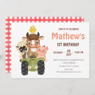 Farm animals Barnyard Birthday Invitation