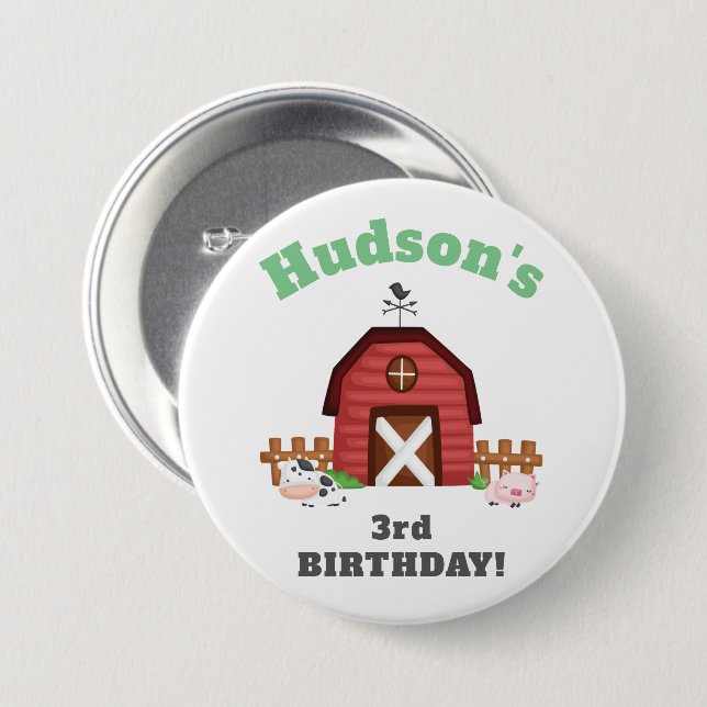 Farm Animals Barnyard Birthday Party - GLS 3 Inch Round Button (Front & Back)