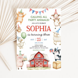 Farm Animals Barnyard Birthday Party Invitation