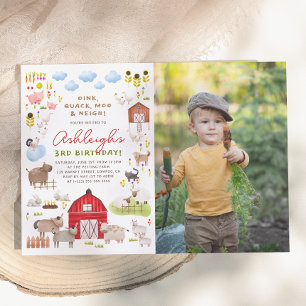 Farm Animals Barnyard Birthday Party Photo Invitation