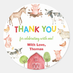 Farm Animals Barnyard Birthday Thank You Favour Cl Classic Round Sticker