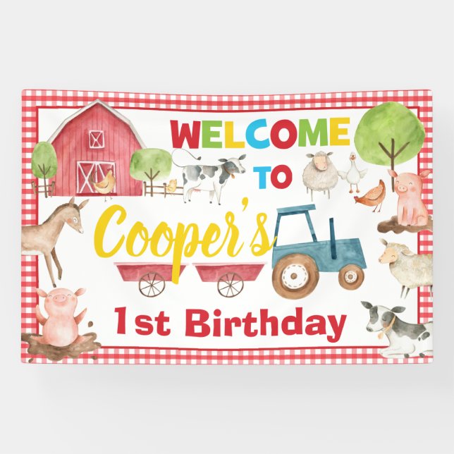 Farm Animals Barnyard Birthday Welcome Backdrop Banner (Horizontal)