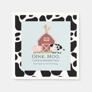 Farm Animals Barnyard Blue Boy Birthday Paper Napkin