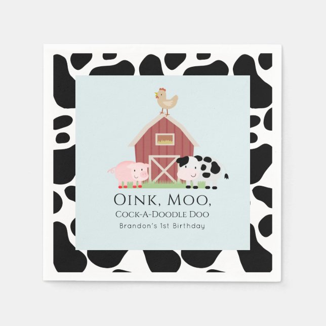 Farm Animals Barnyard Blue Boy Birthday Paper Napkin (Front)