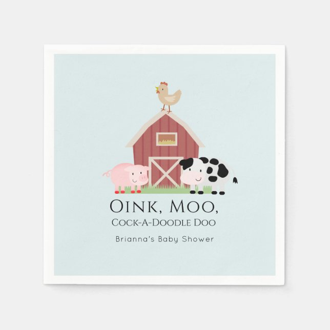 Farm Animals Barnyard Boy Blue Baby Shower Paper Napkin (Front)