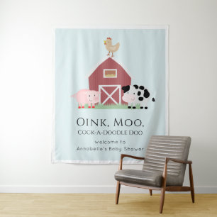 Farm Animals Barnyard Boy Blue Baby Shower Welcome Tapestry