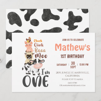 Farm Animals barnyard First 1st Birthday Invitation