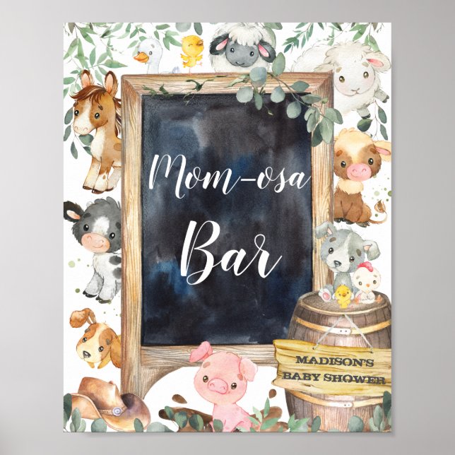 Farm Animals Barnyard Greenery Mom-osa Bar Sign (Front)
