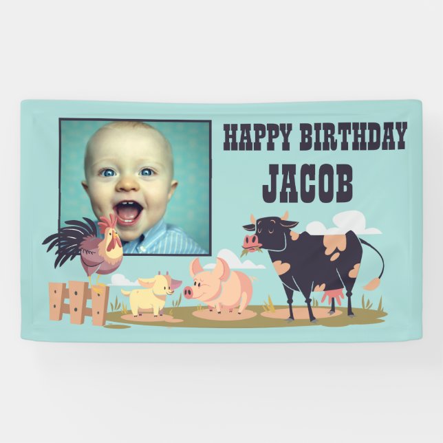 Farm Animals Barnyard Kids Birthday Photo Banner (Horizontal)