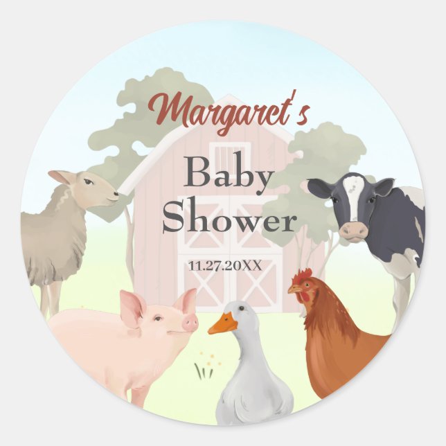 Farm Animals Barnyard Party  Classic Round Sticker (Front)