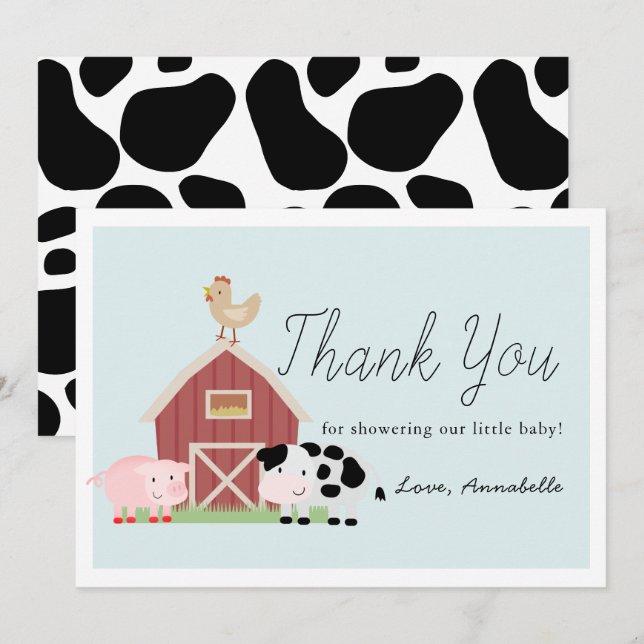 Farm Animals Barnyard Pink Baby Shower Thank You Invitation (Front/Back)