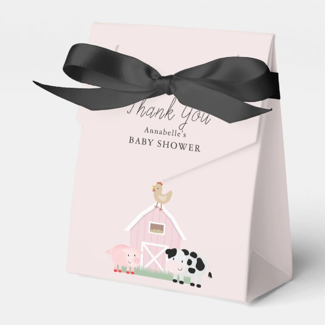 Farm Animals Barnyard Pink Girl Baby Shower Favor Box (Front Side)
