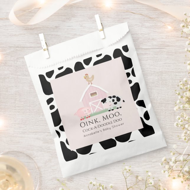 Farm Animals Barnyard Pink Girl Baby Shower Favour Bag (Clipped)