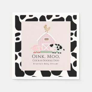 Farm Animals Barnyard Pink Girl Baby Shower Paper Napkin