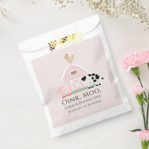 Farm Animals Barnyard Pink Girl Birthday Favour Ba Bag