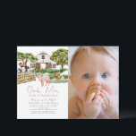 Farm Animals Barnyard W/C Photo 1st Birthday Invitation<br><div class="desc">This cute "oink, moo, cock-a-doodle do" gender-neutral 1st/first birthday party invitation features a pig, chickens(a rooster, hen, and chick), and cow/calf with a white barn in watercolor. The reverse side features a white background with beige/tan gingham/buffalo check/plaid patterns. Personalize for your needs. You can find matching products at my store....</div>