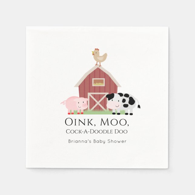 Farm Animals Barnyard White Baby Shower Paper Napkin (Front)