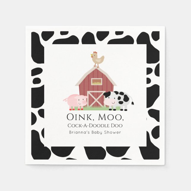 Farm Animals Barnyard White Baby Shower Paper Napkin (Front)