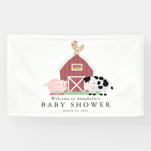 Farm Animals Barnyard White Baby Shower Welcome Banner (Horizontal)