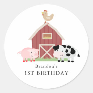 Farm Animals Barnyard White Birthday Classic Round Sticker
