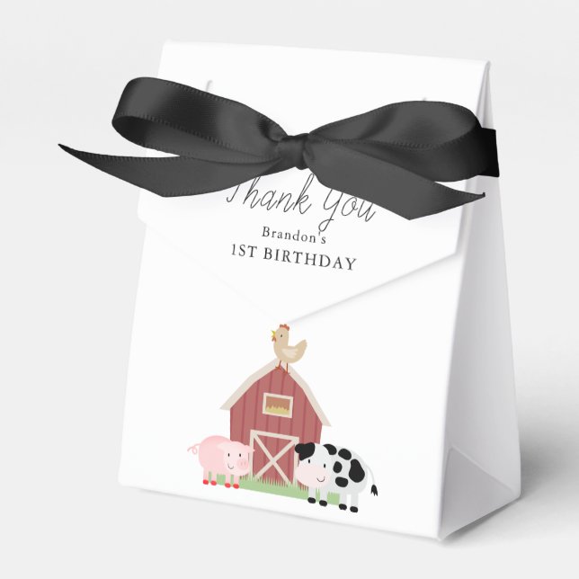 Farm Animals Barnyard White Birthday Favour Box (Front Side)