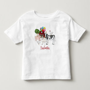 Farm Animals Birthday Balloons And Hats Kid's Name Toddler T-shirt