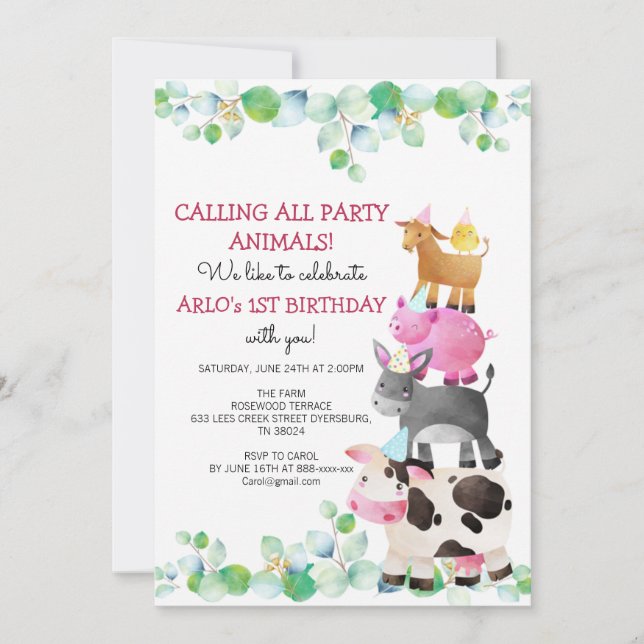 Farm Animals Birthday Barnyard Invitation (Front)