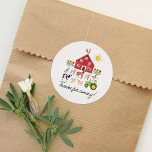 Farm Animals Birthday Classic Round Sticker<br><div class="desc">Say thank you to friends and family for attending your little one's birthday with these farm themed stickers,  featuring all kinds of farm animals and a big red barn!</div>