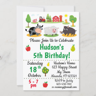 Farm Animals Birthday Invitations