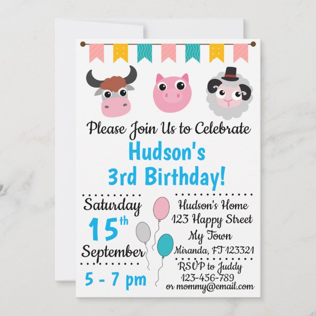 Farm Animals Birthday Invitations (Front)