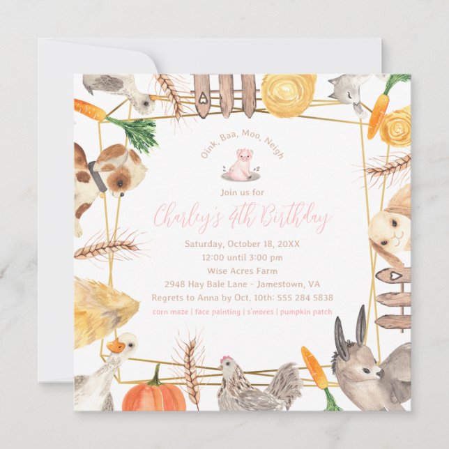 Farm Animals Birthday Party Invitation (Front)