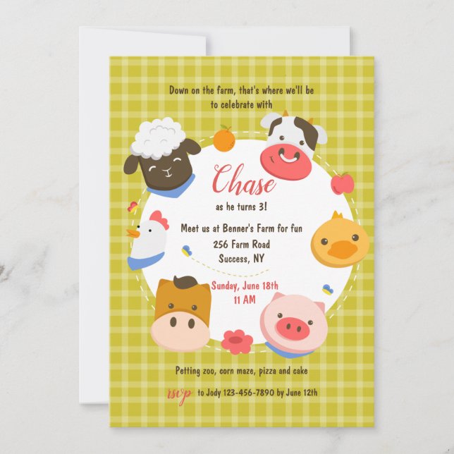 Farm Animals Birthday Party Invitation (Front)