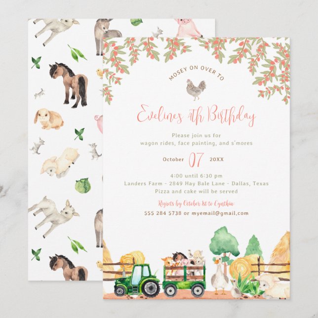 Farm Animals Birthday Party Invitation (Front/Back)