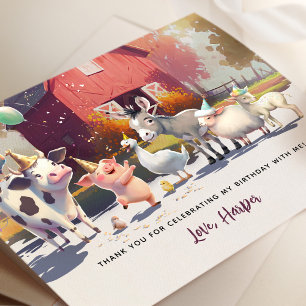 Farm Animals Birthday Party Thank You Card