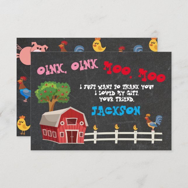 Farm Animals Birthday Party Thank you note Invitation (Front/Back)