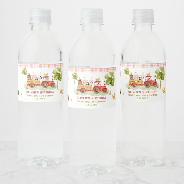 Farm animals birthday party water bottle label (Bottles)