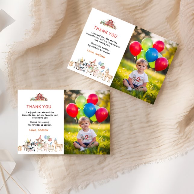 Farm Animals Birthday Photo Thank You Card (Creator Uploaded)