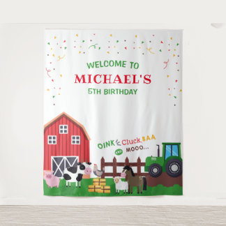 Farm animals birthday photobooth backdrop banner tapestry