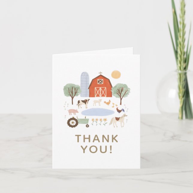 Farm Animals Birthday Thank You Card (Front)
