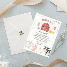 Farm Animals Birthday Thank You Card
