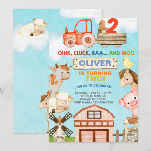 Farm animals boy 2nd birthday invitation. invitati invitation