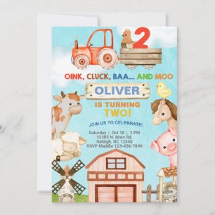 Farm animals boy 2nd birthday invitation. invitation
